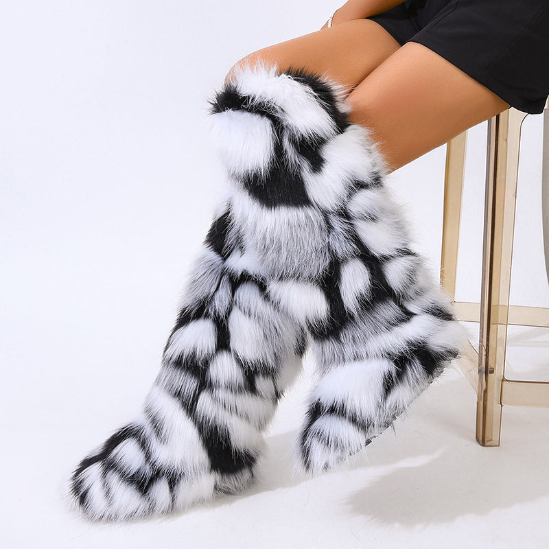 Women's furry faux fur knee high snow boots