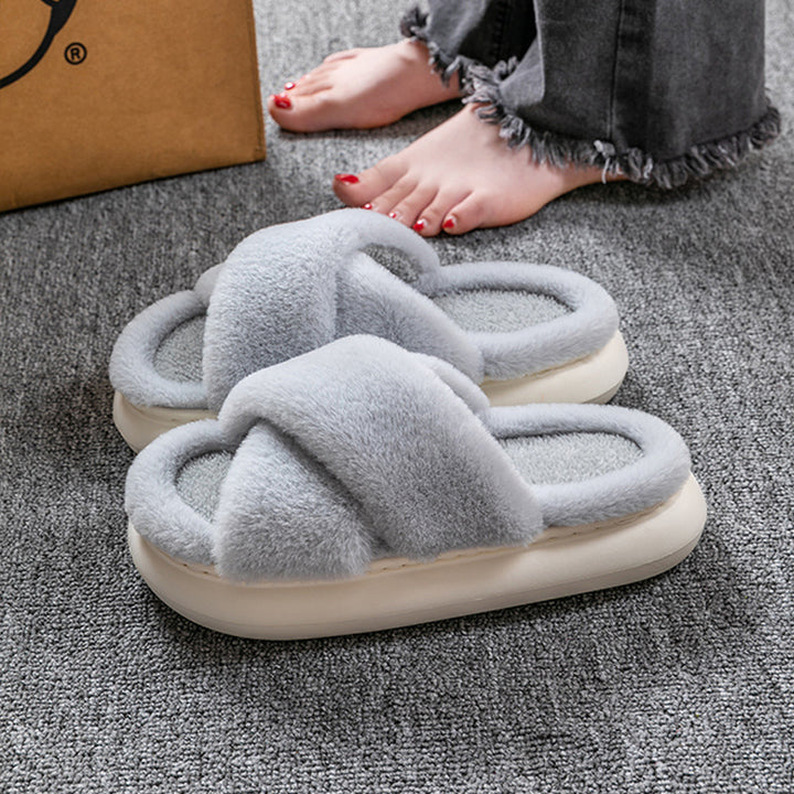 Women’s Cross-Band Fuzzy Platform Slippers