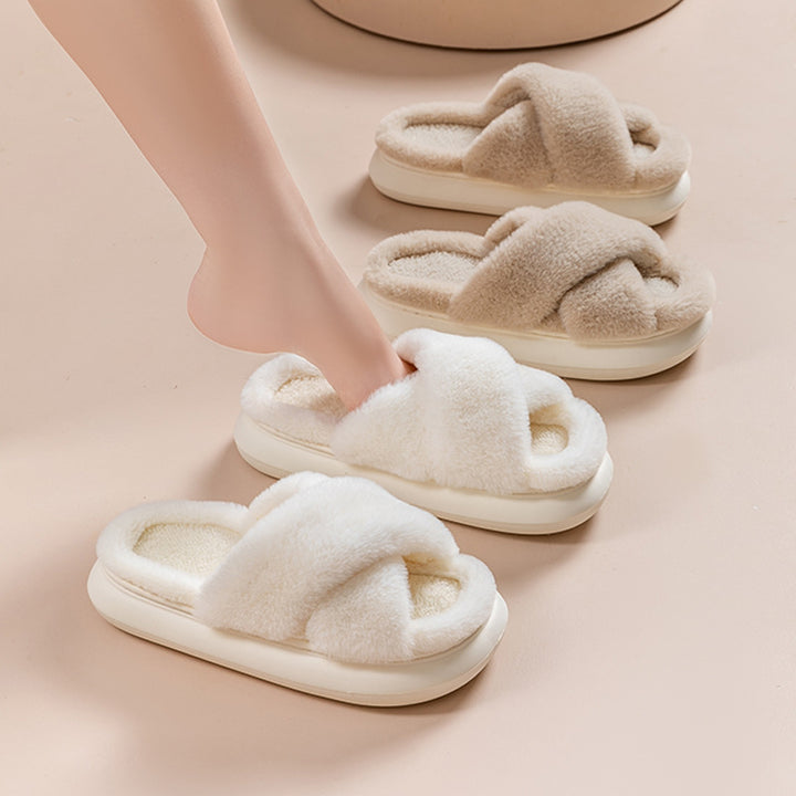 Women’s Cross-Band Fuzzy Platform Slippers