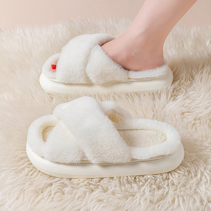 Women’s Cross-Band Fuzzy Platform Slippers