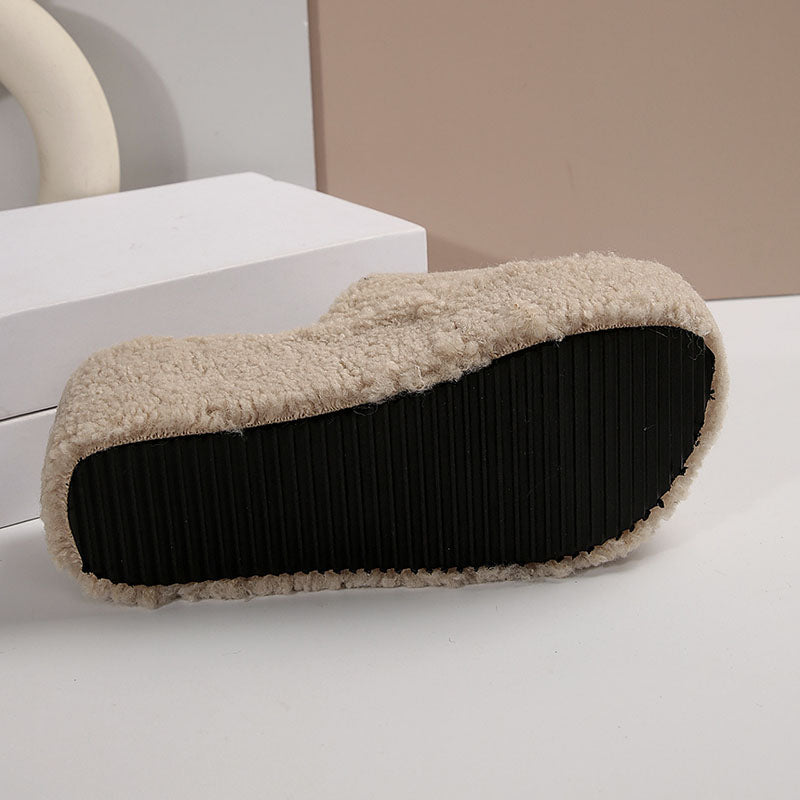 Women’s Fuzzy Platform Wedge Slides – Cushioned Peep Toe Comfort Slippers