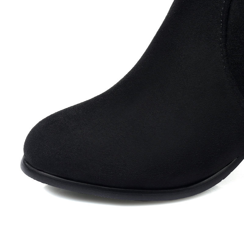 black Women's fuzzy trim mid calf snow boots