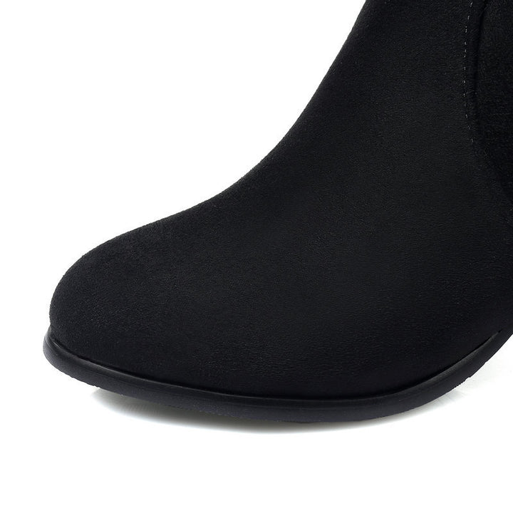 black Women's fuzzy trim mid calf snow boots