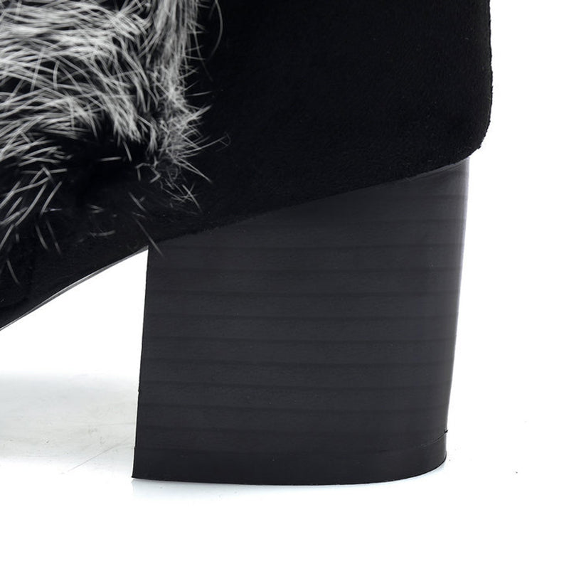 black Women's fuzzy trim mid calf snow boots