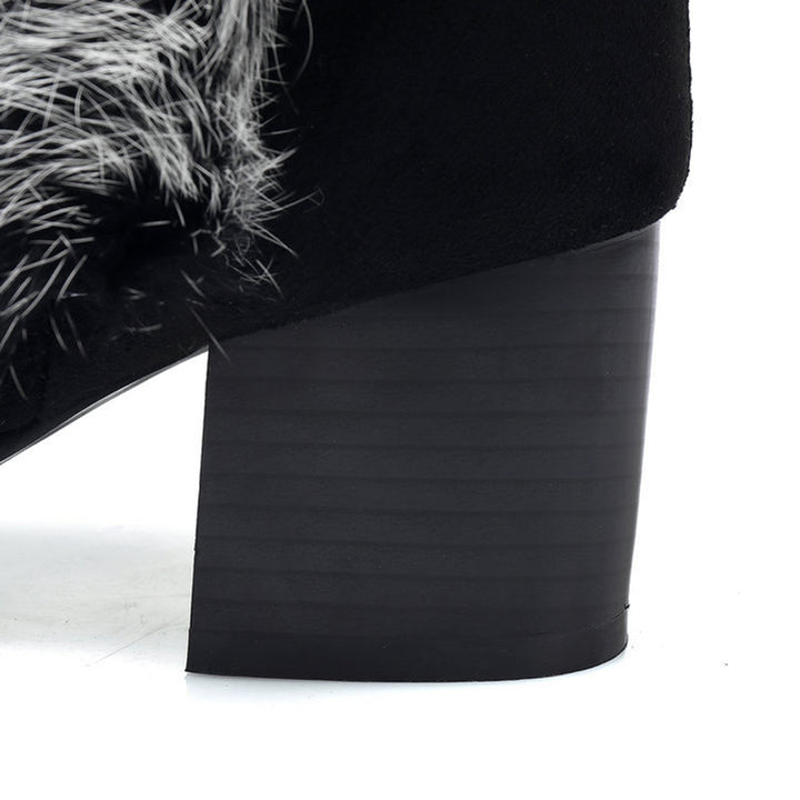 black Women's fuzzy trim mid calf snow boots