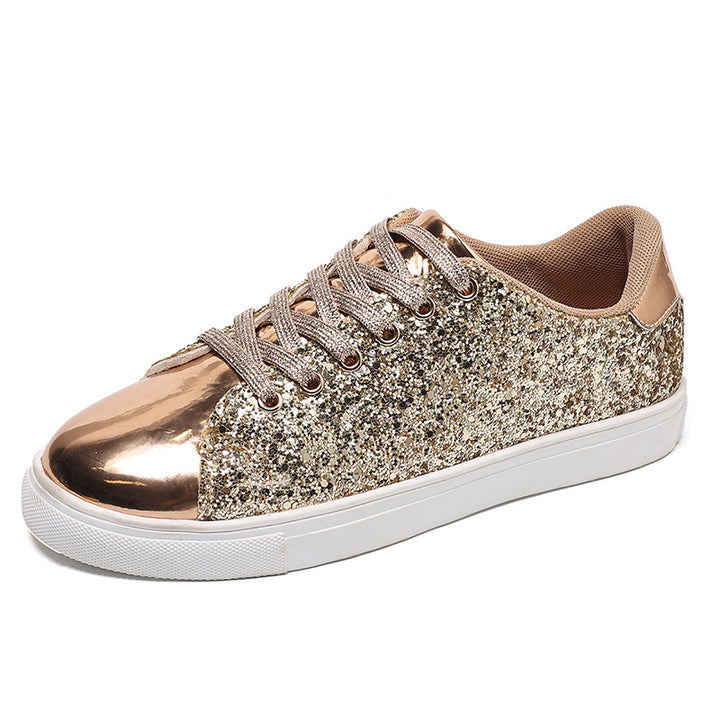 gold Women's glitter lace-up toe cap sneakers
