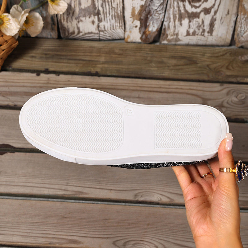 black Women's glitter lace-up toe cap sneakers