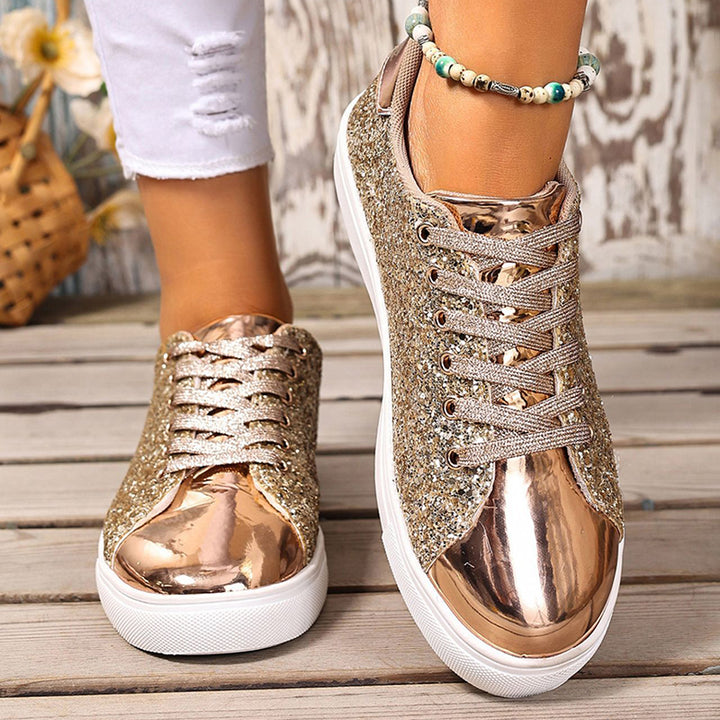 Women's glitter lace-up toe cap sneakers