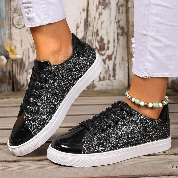 Women's glitter lace-up toe cap sneakers