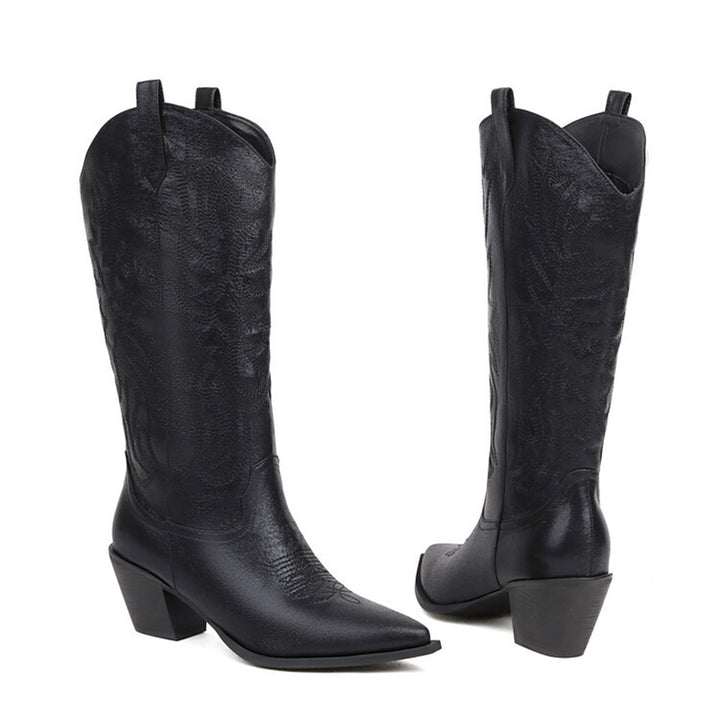 black Women's glitter metallic knee high cowboy boots