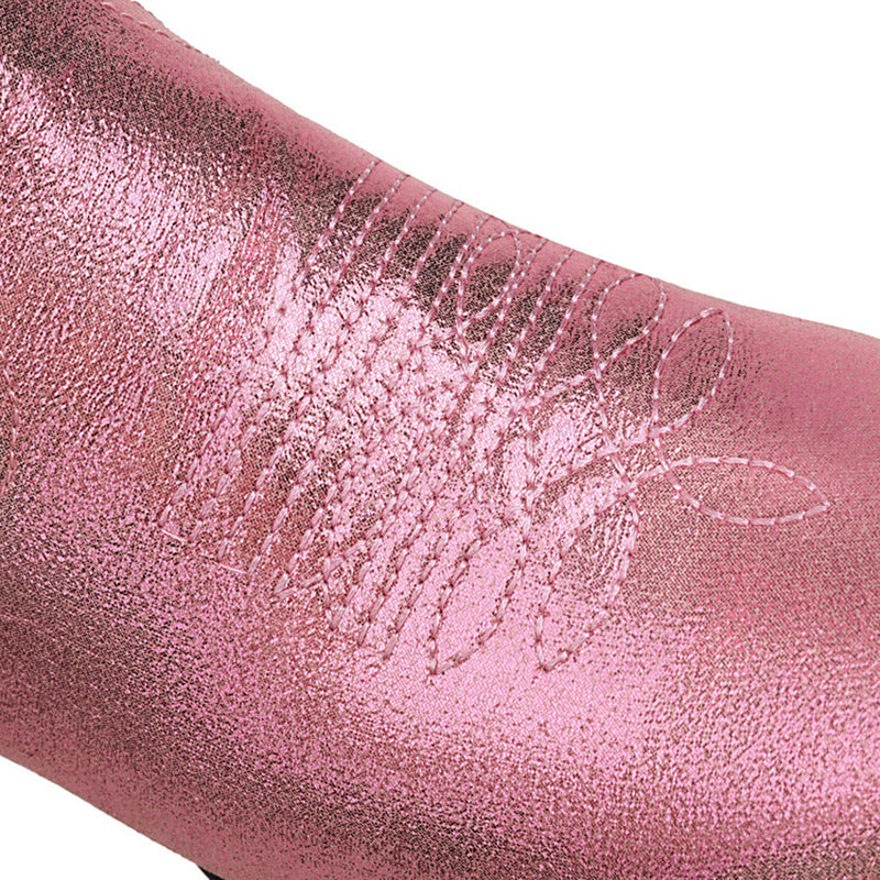 pink Women's glitter metallic knee high cowboy boots
