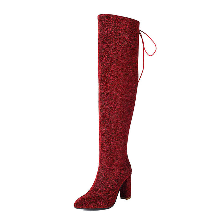 burgundy Women's glitter sequins long dress boots