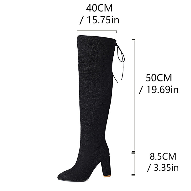 black Women's glitter sequins long dress boots