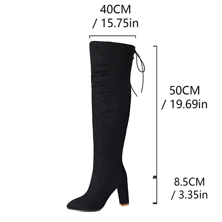 black Women's glitter sequins long dress boots