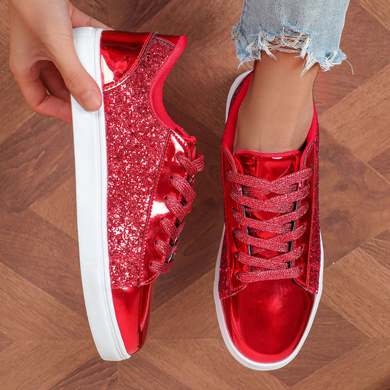 Women's glitter shiny lace-up platform sneakers