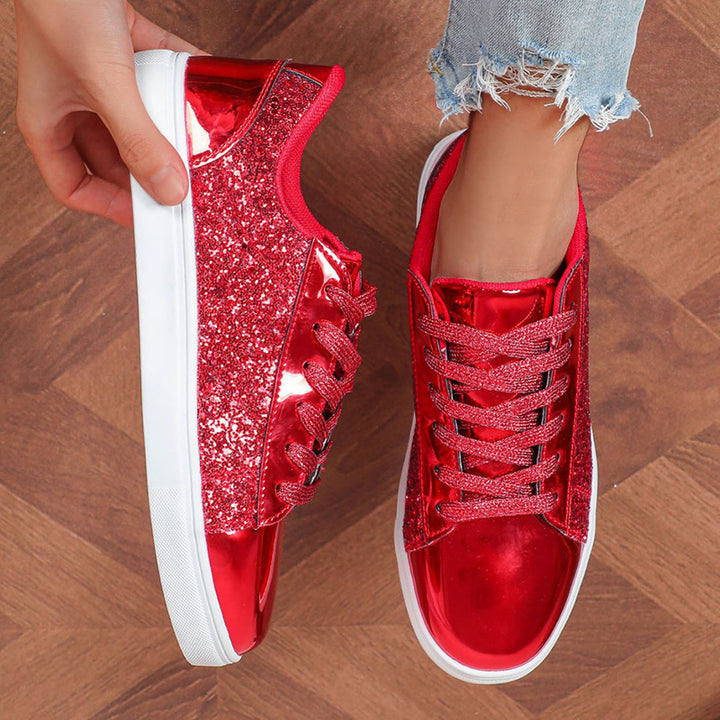 Women's glitter shiny lace-up platform sneakers
