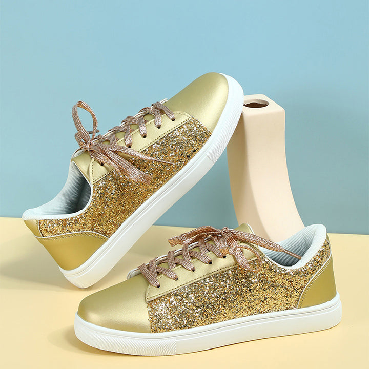 Women's glitter shiny lace-up platform sneakers