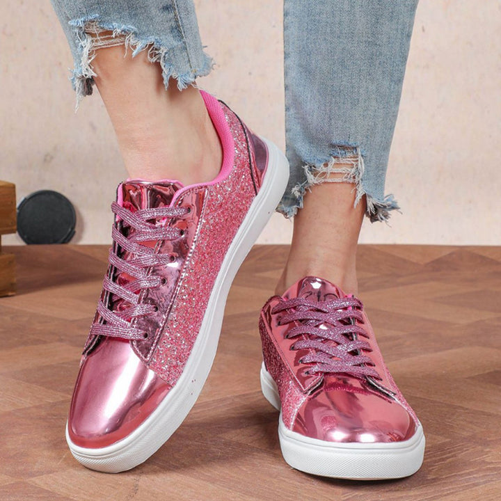 Women's glitter shiny lace-up platform sneakers