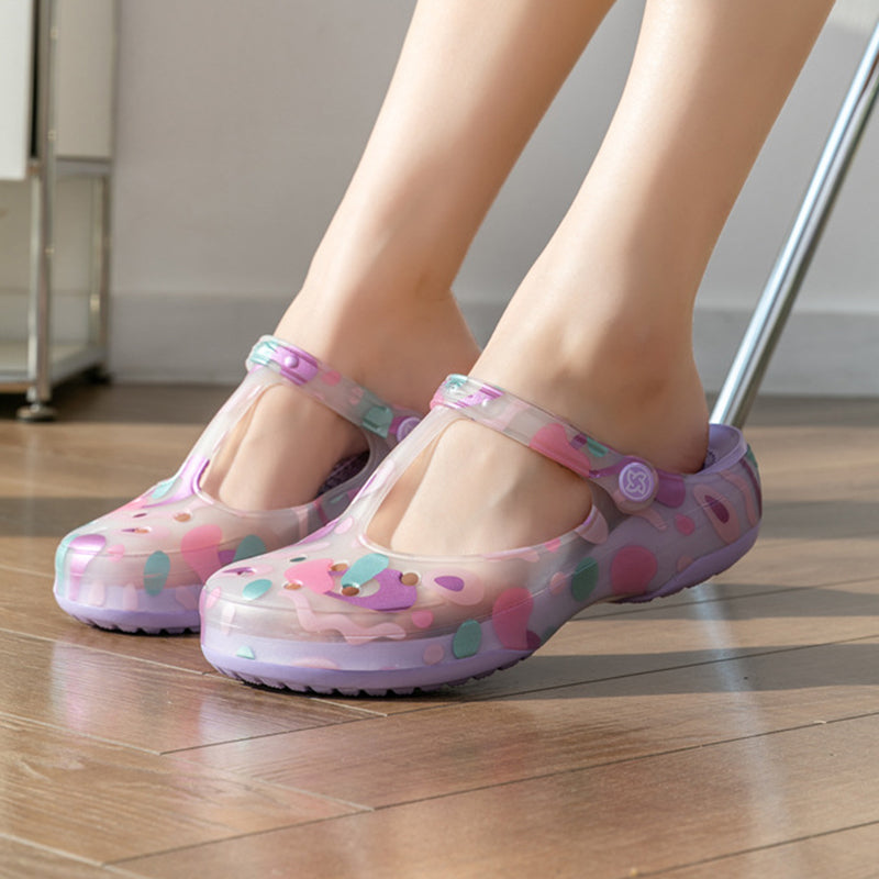 Women's jelly water shoes with T-strap artch support
