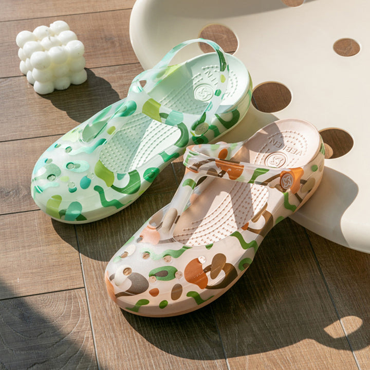 green Women's jelly water shoes with T-strap artch support