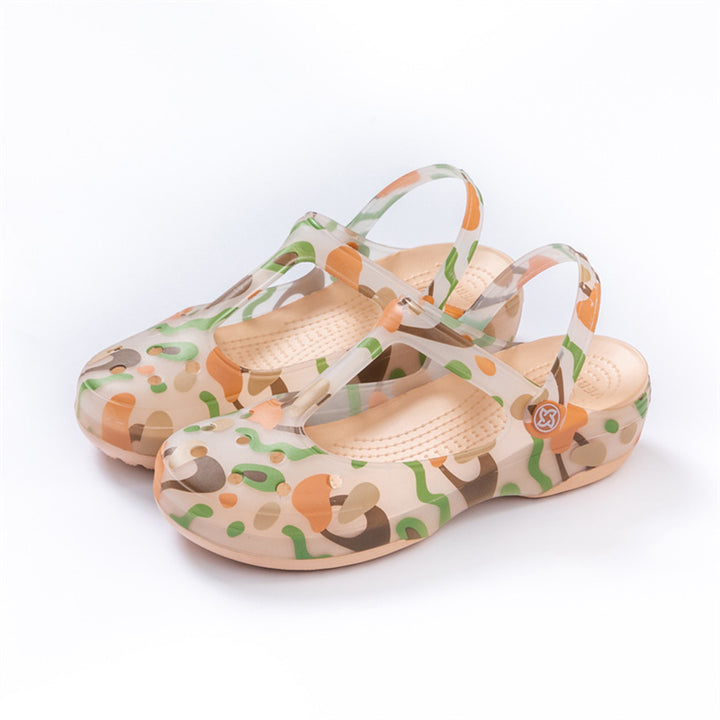 khaki Women's jelly water shoes with T-strap artch support