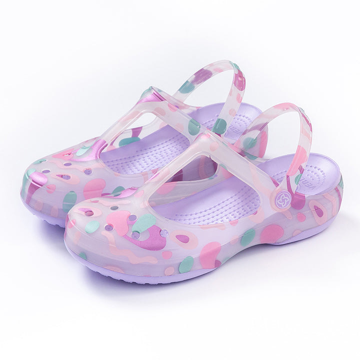 purple Women's jelly water shoes with T-strap artch support