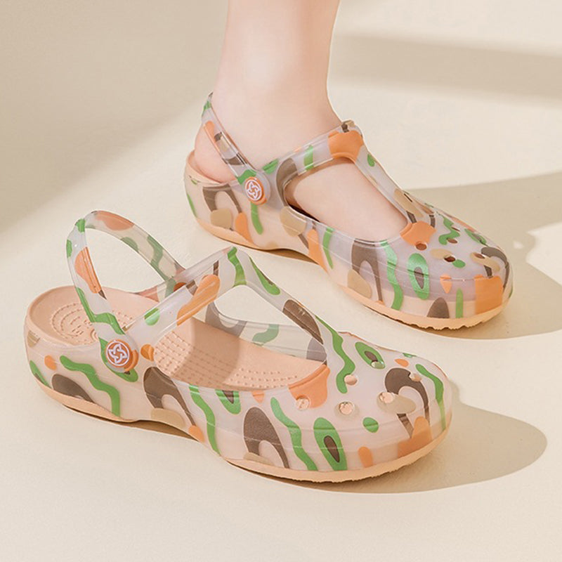 Women's jelly water shoes with T-strap artch support