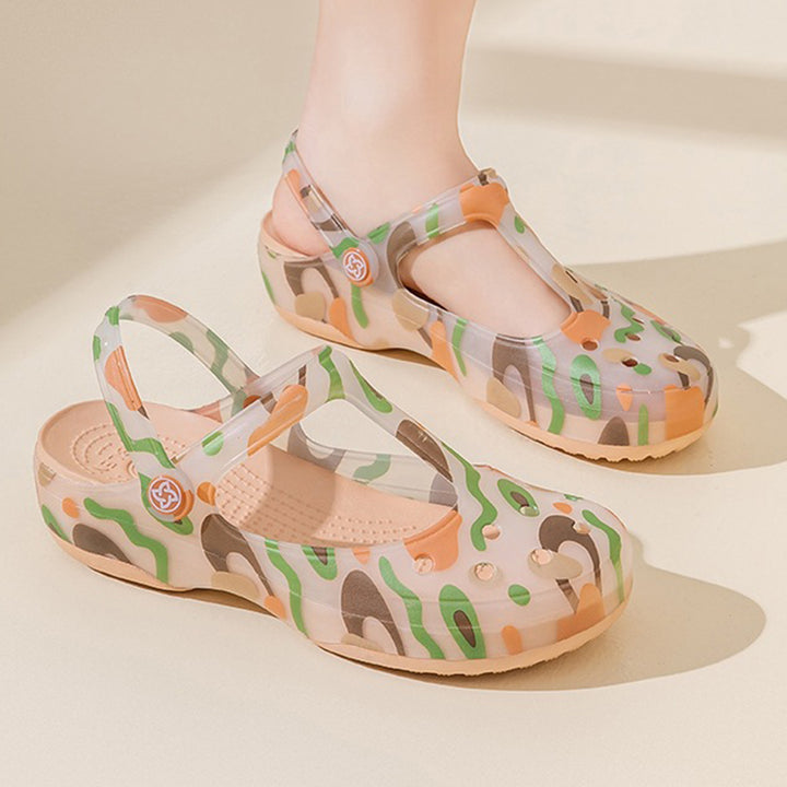 Women's jelly water shoes with T-strap artch support