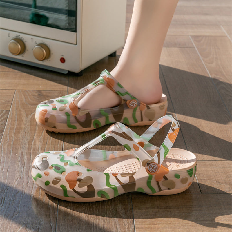 khaki Women's jelly water shoes with T-strap artch support