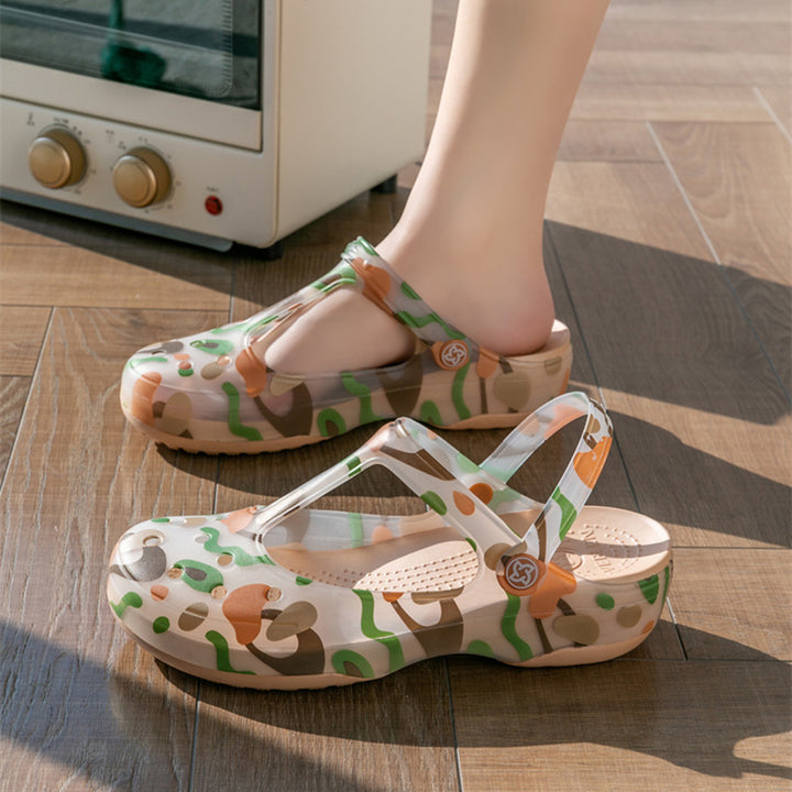 khaki Women's jelly water shoes with T-strap artch support