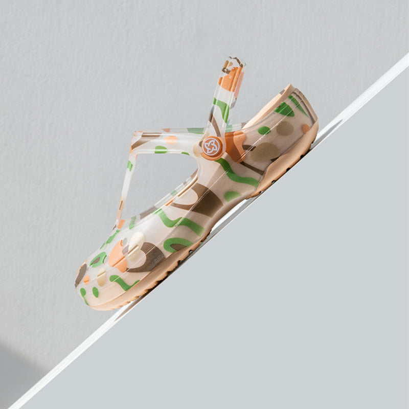 khaki Women's jelly water shoes with T-strap artch support