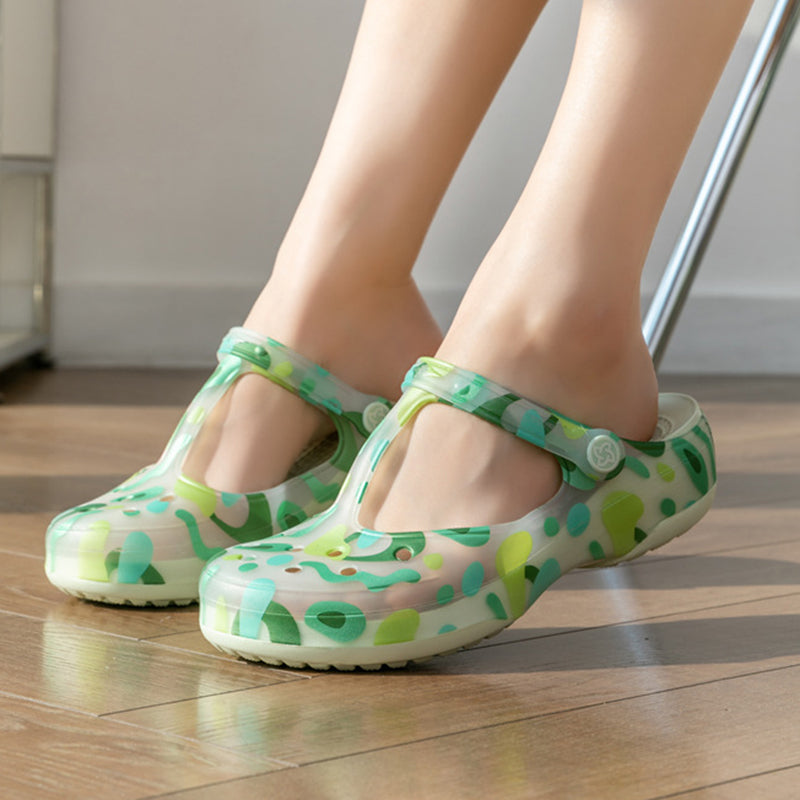 Women's jelly water shoes with T-strap artch support