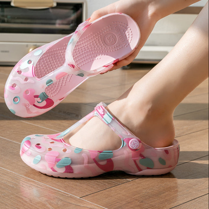 Women's jelly water shoes with T-strap artch support