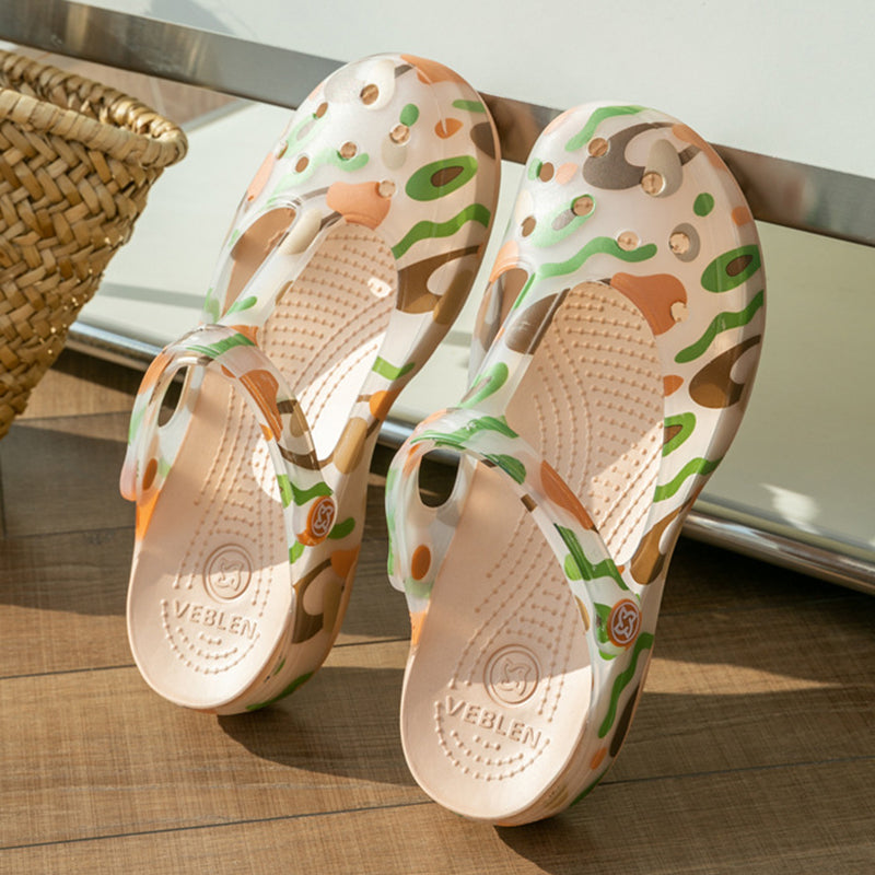 khaki Women's jelly water shoes with T-strap artch support