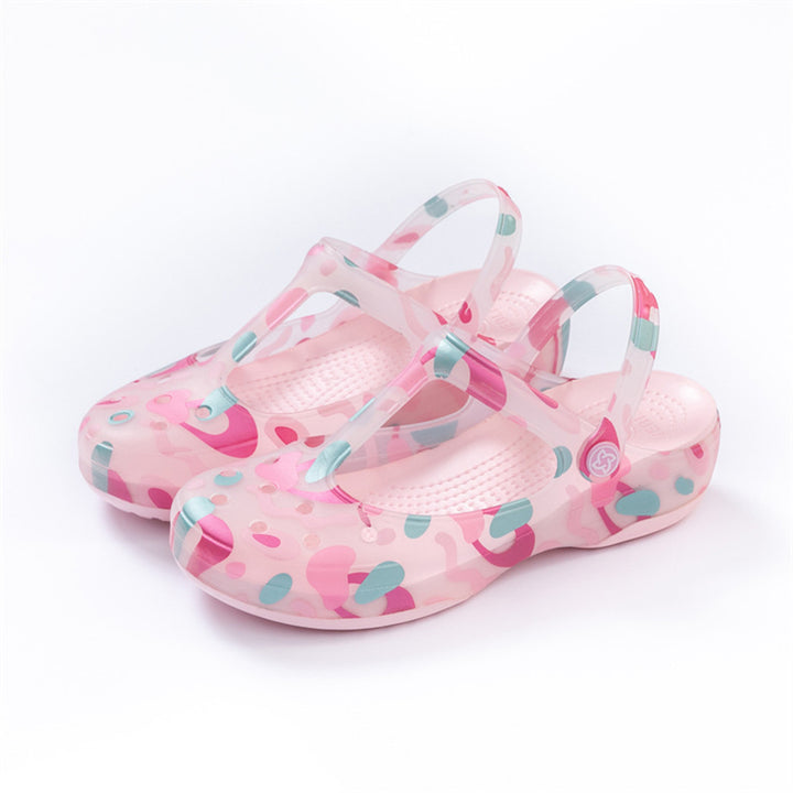 pink Women's jelly water shoes with T-strap artch support