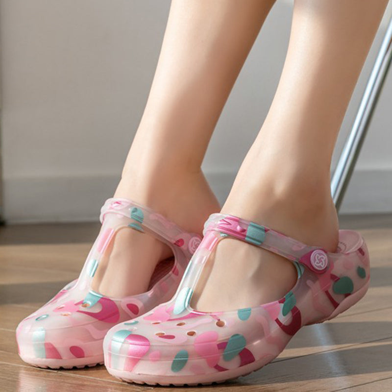 pink Women's jelly water shoes with T-strap artch support