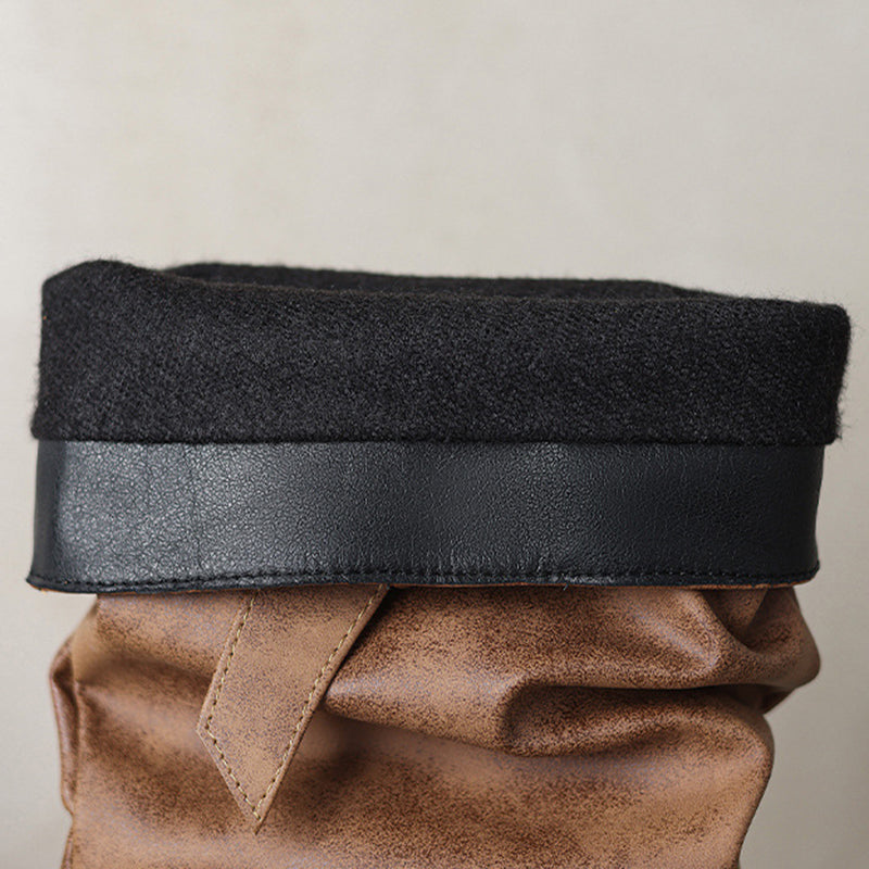 khaki Women's knee high fold over long slouch boots