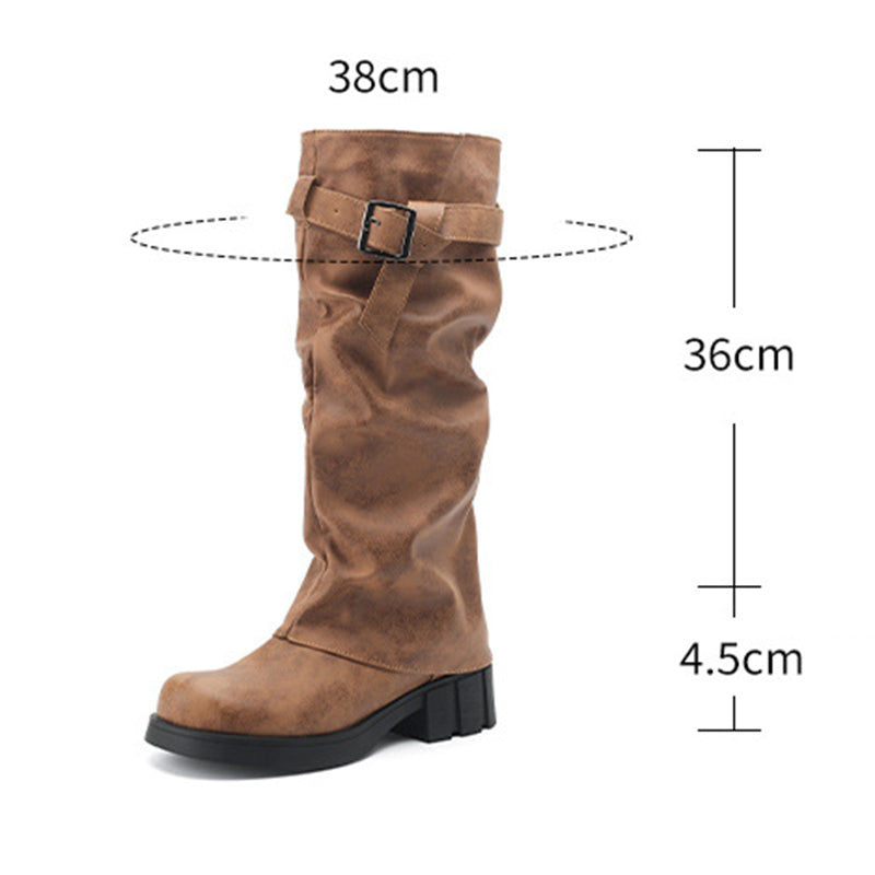 khaki Women's knee high fold over long slouch boots