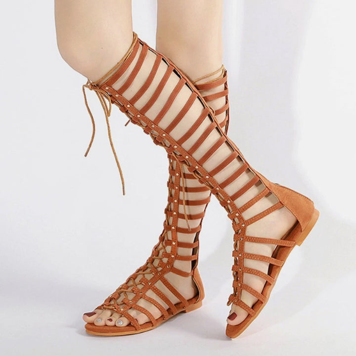Women's knee high tie-up gladiator sandals