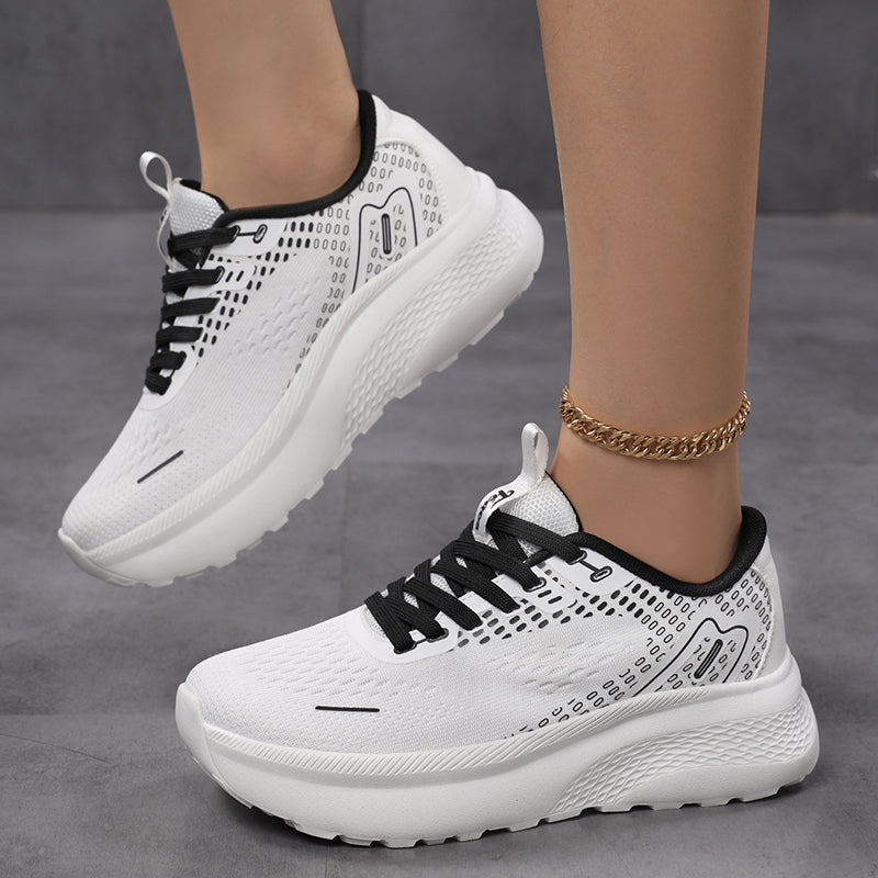 white Women's knitted mesh wide toe tennis shoes