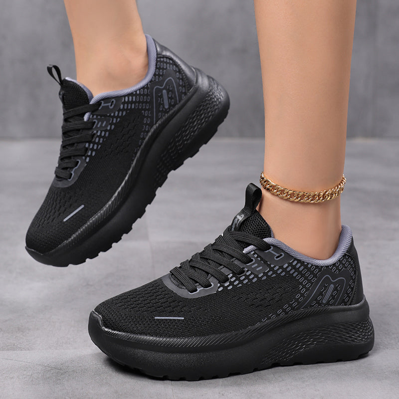 black Women's knitted mesh wide toe tennis shoes