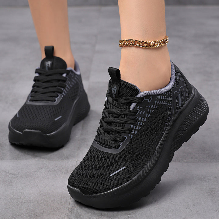 black Women's knitted mesh wide toe tennis shoes