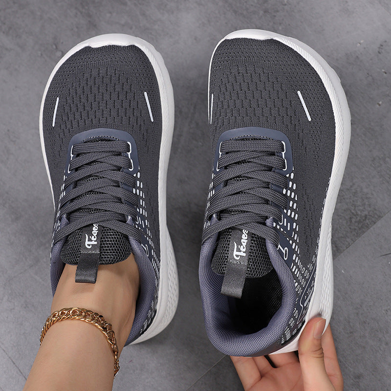 gray Women's knitted mesh wide toe tennis shoes