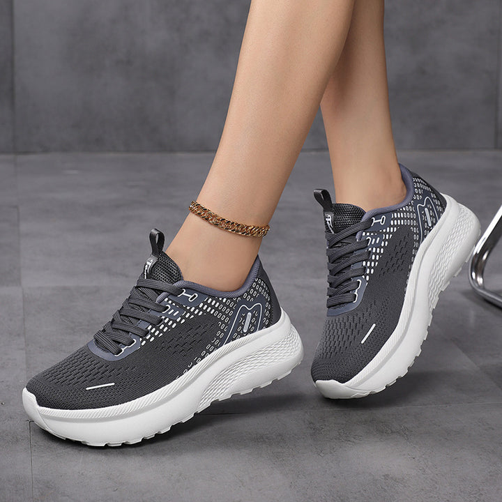gray Women's knitted mesh wide toe tennis shoes