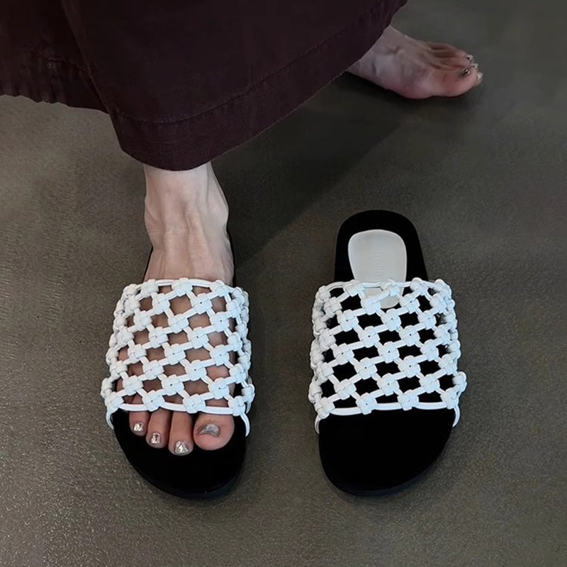 white Women's knotted net platform slides