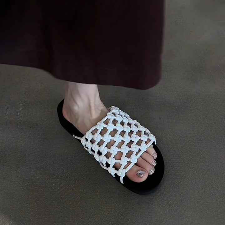 white Women's knotted net platform slides