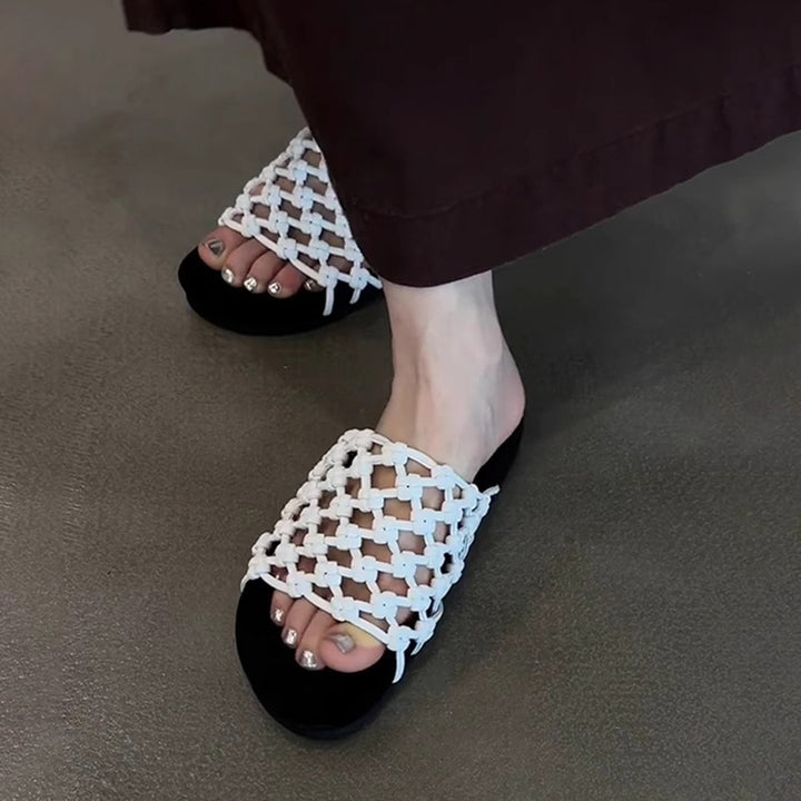 white Women's knotted net platform slides