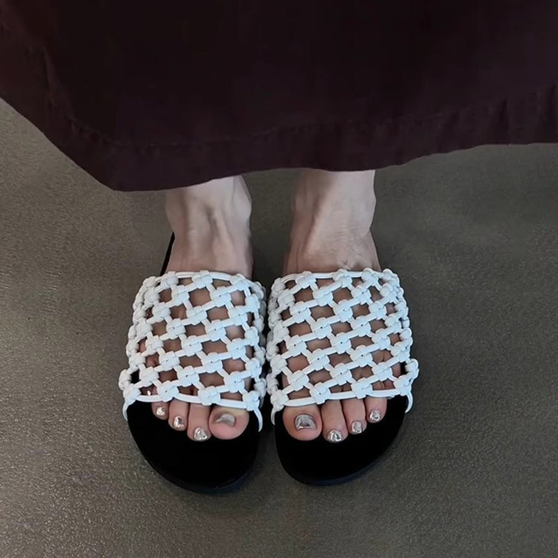 white Women's knotted net platform slides