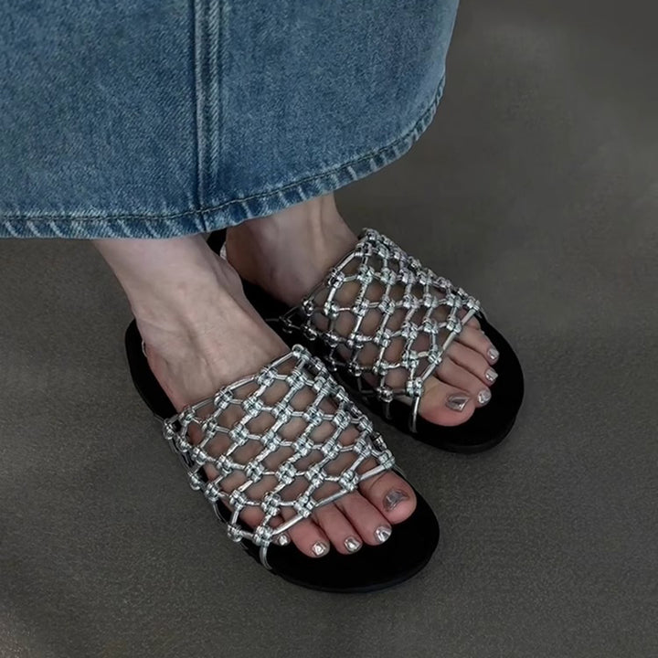 Women's knotted net platform slides