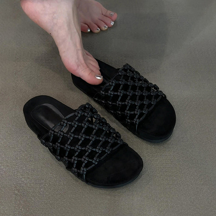 black Women's knotted net platform slides